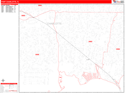 Port Charlotte Wall Map Zip Code Red Line Style 2024